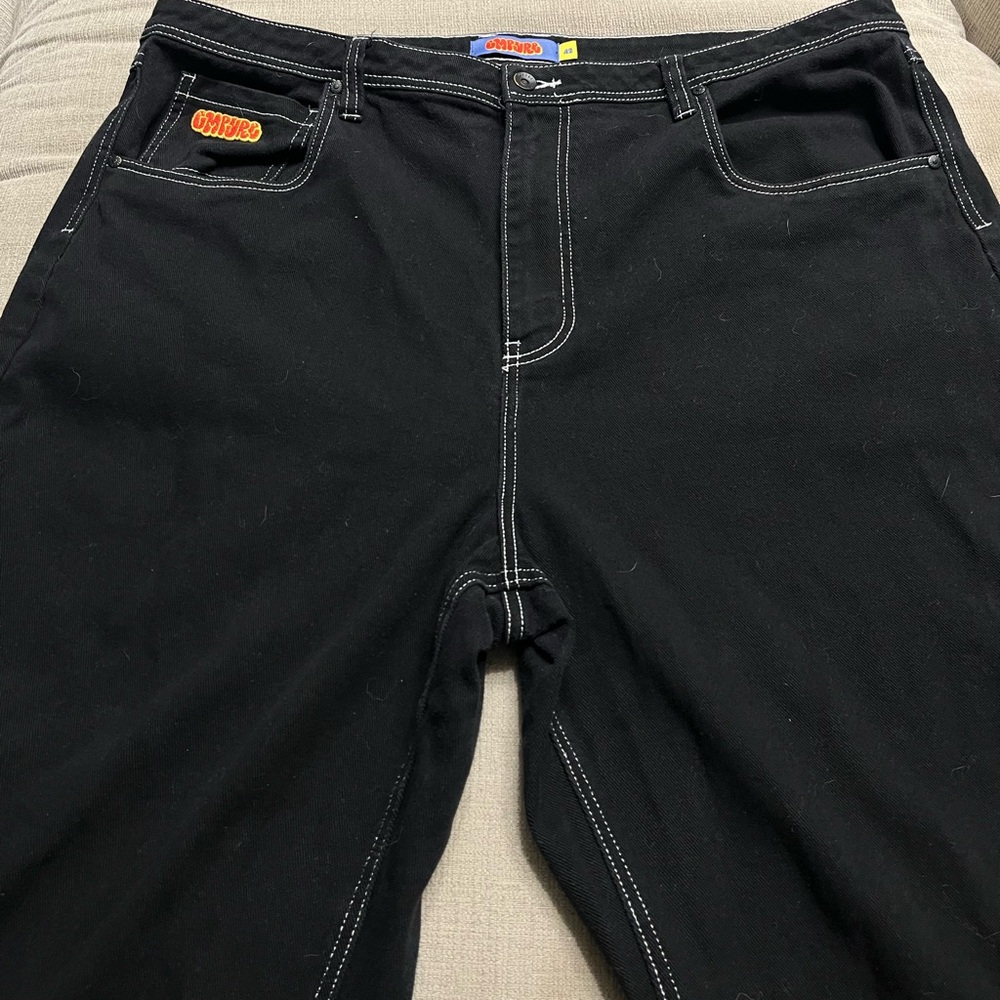 Black Empyre Jeans W42 Size Y2k Baggy Skate Mens Relaxed Fit Retro White Stitch